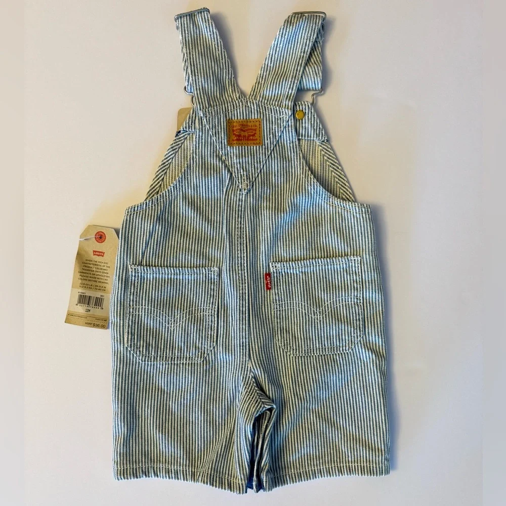 Levi's 12M Overalls Shortall with Blue and White Stripes - Picture 2 of 4